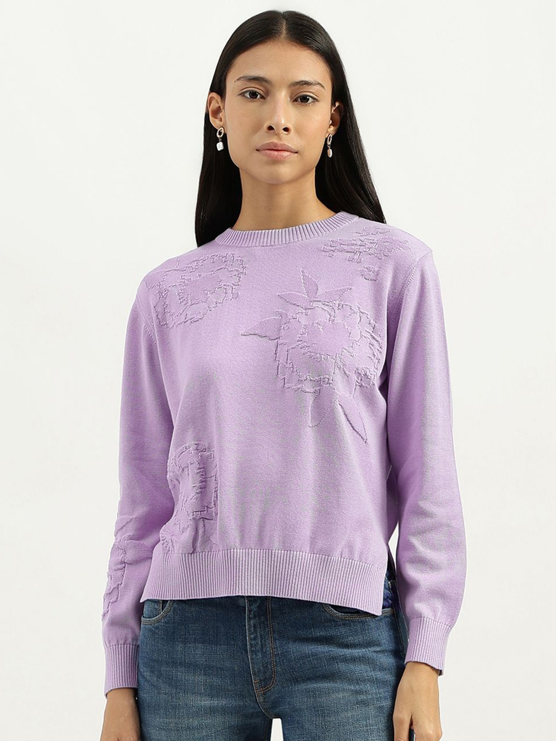 

United Colors of Benetton Women Textured Round Neck Sweatshirt, Purple