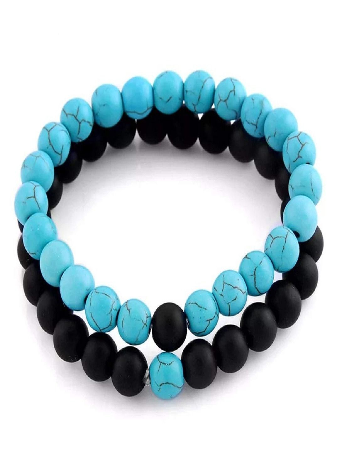 

UNIVERSITY TRENDZ Unisex Set of 2 Onyx Beaded Elasticated Bracelets, Blue