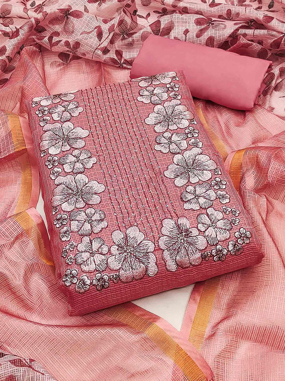 

Peachmode Embroidered Unstitched Dress Material, Peach