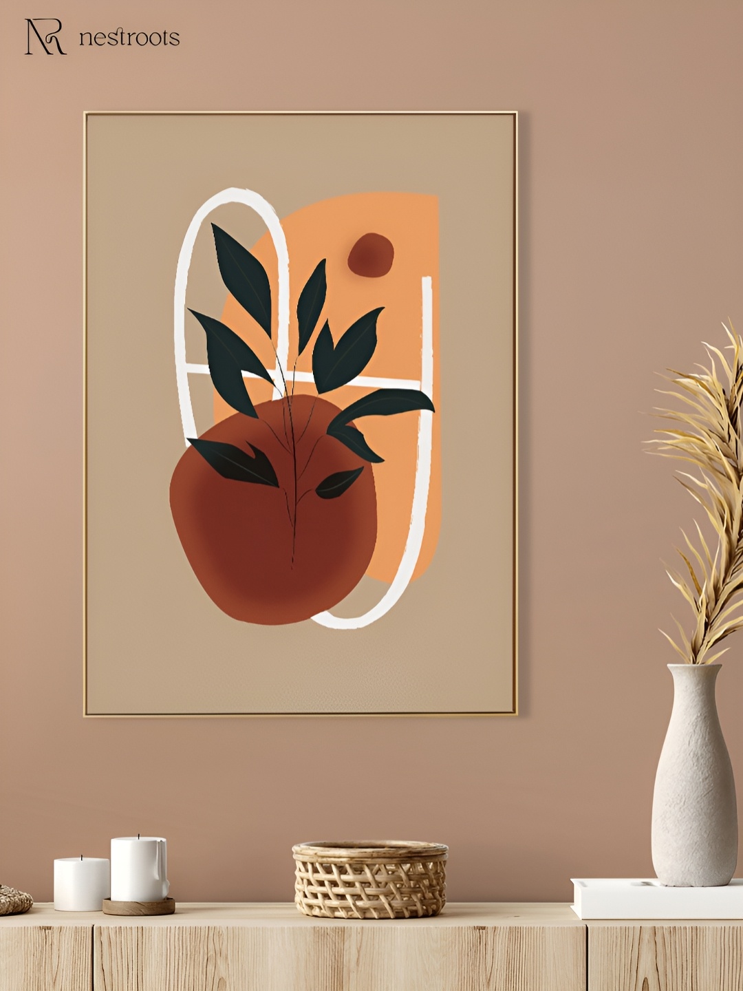 

nestroots Brown & White Vibrant Floral Leaf Canvas Wall Painting