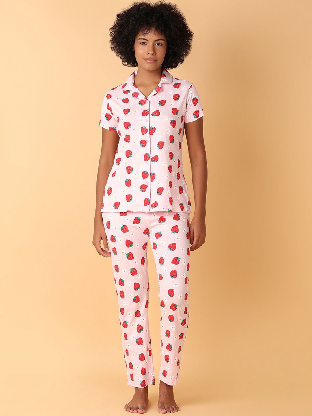 

V-Mart Women Printed Night suit, Pink