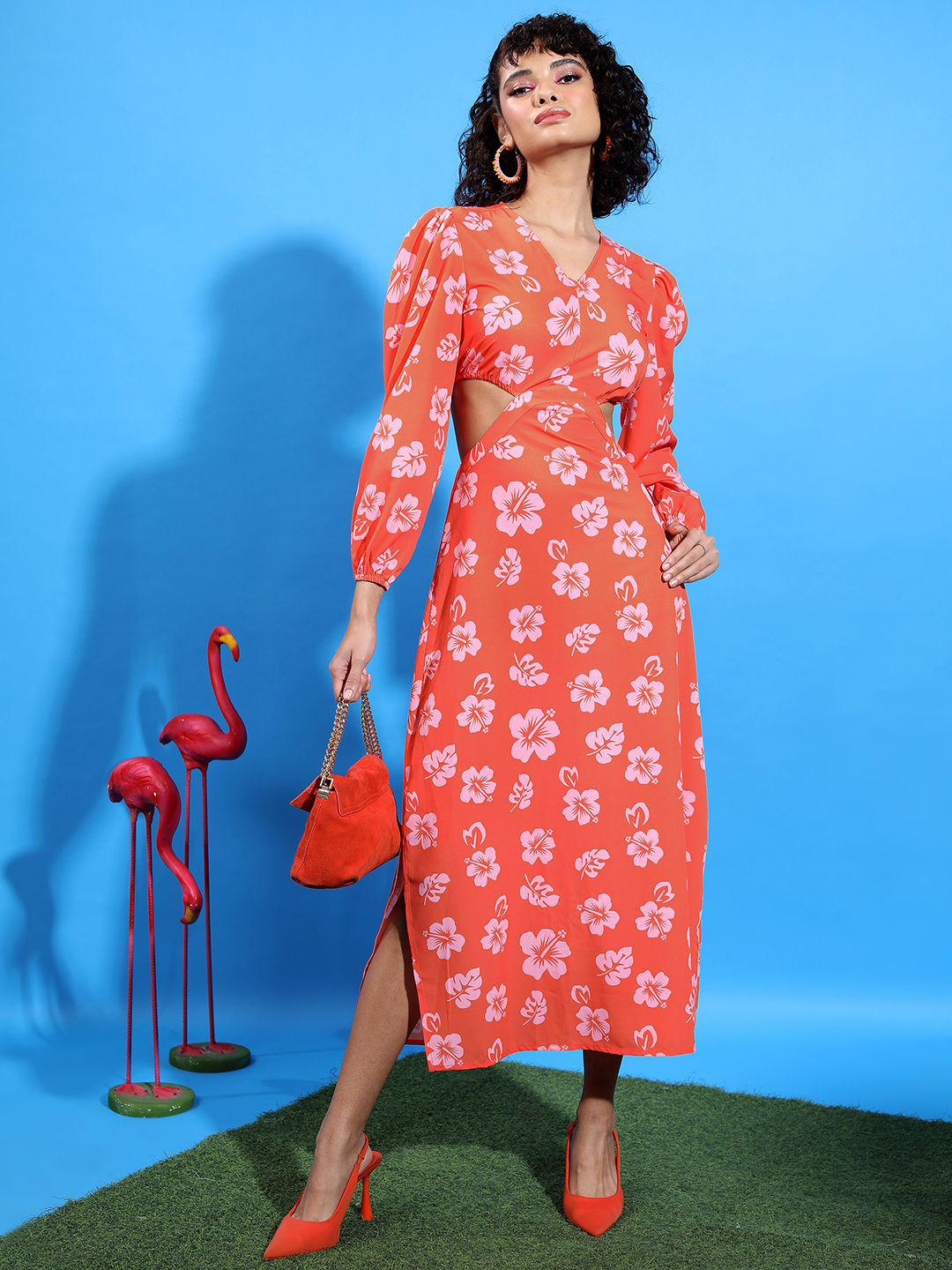 

Tokyo Talkies Women Floral Print Maxi Midi Dress, Orange