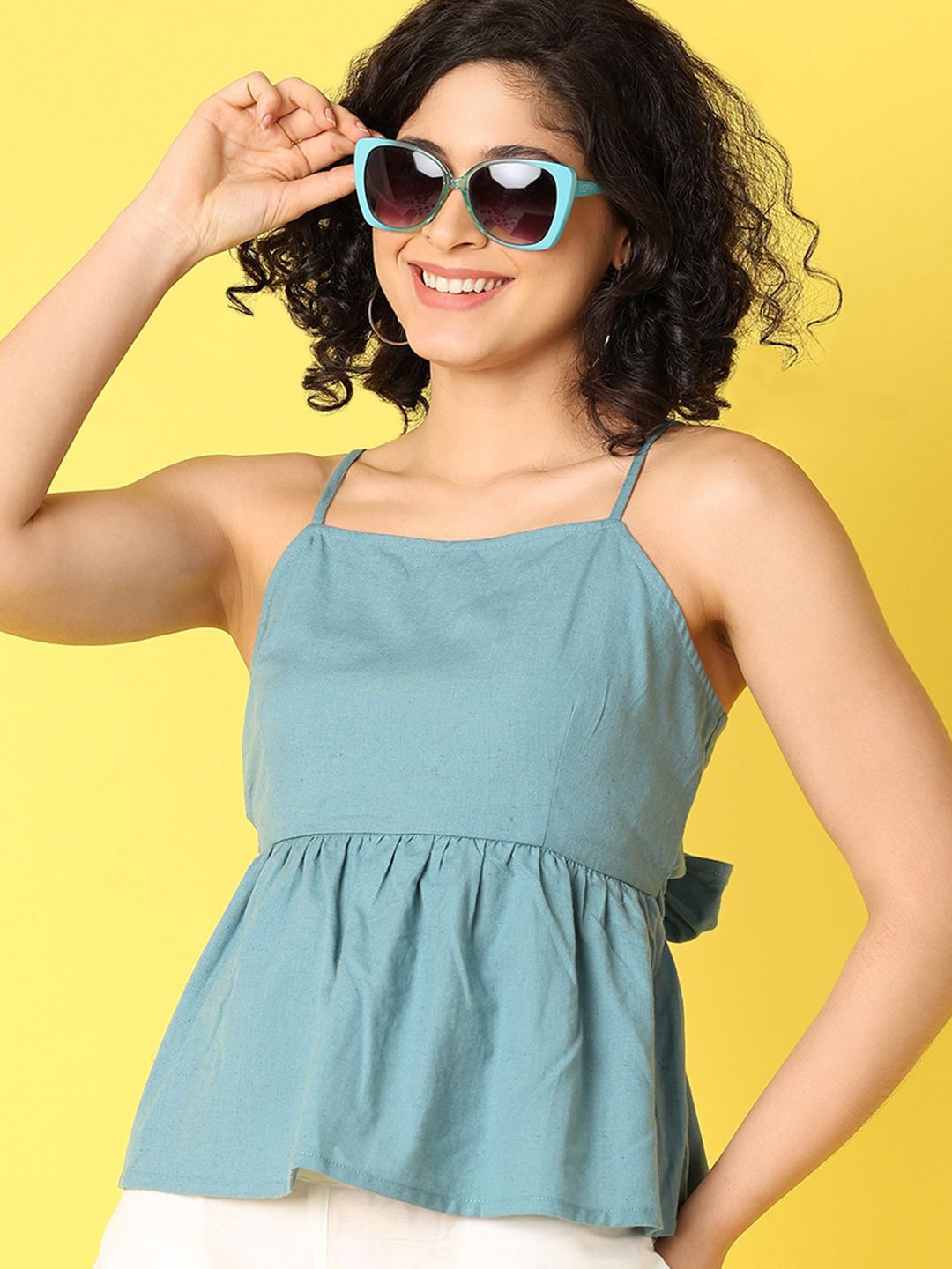 

UNLIMITED Women Solid Shoulder Straps Cotton Top, Green