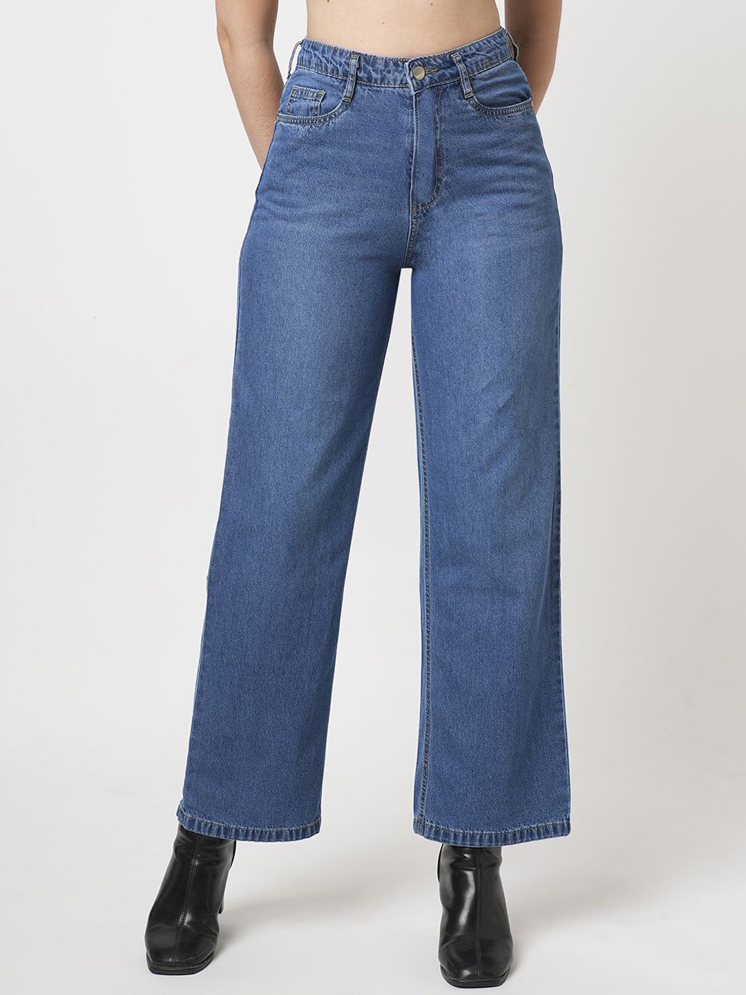 

Kraus Jeans Women Wide Leg High-Rise Light Fade Stretchable Jeans, Blue