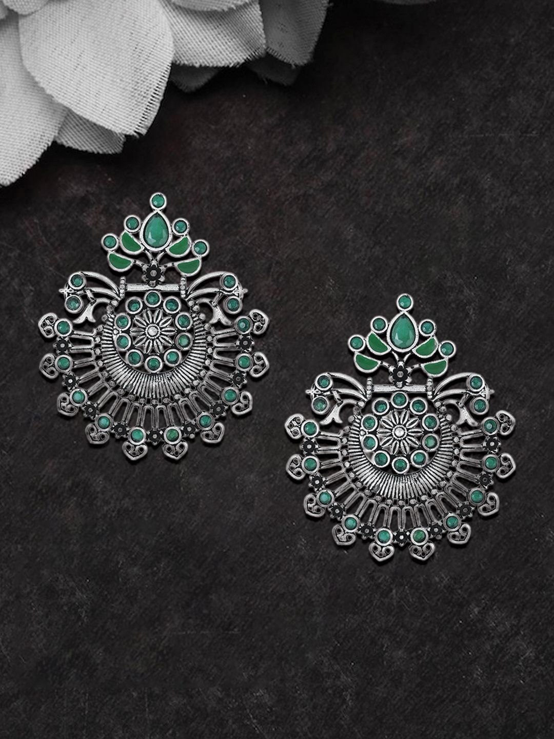 

Adwitiya Collection Silver Plated Artificial Stones Chandbalis