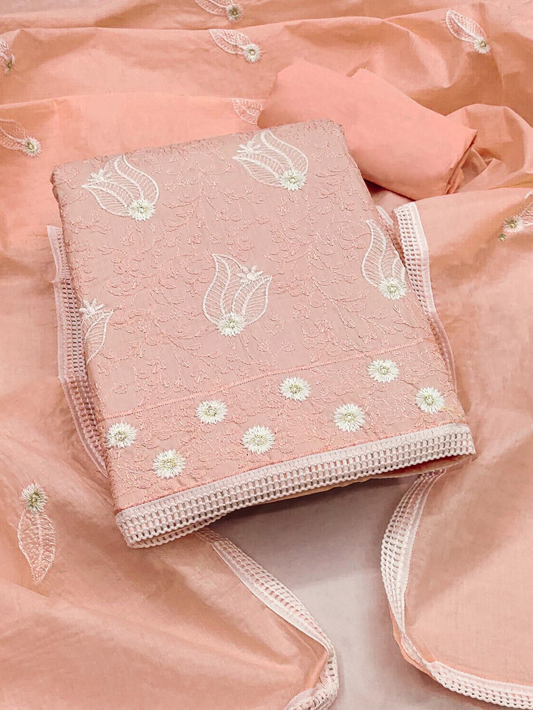 

Peachmode Embroidered Pure Cotton Unstitched Dress Material, Peach