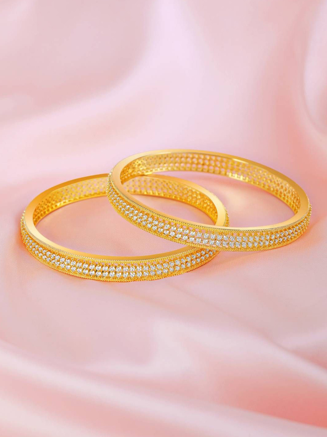 

Zavya Set Of 2 Gold-Plated White Stone-Studded Bangle