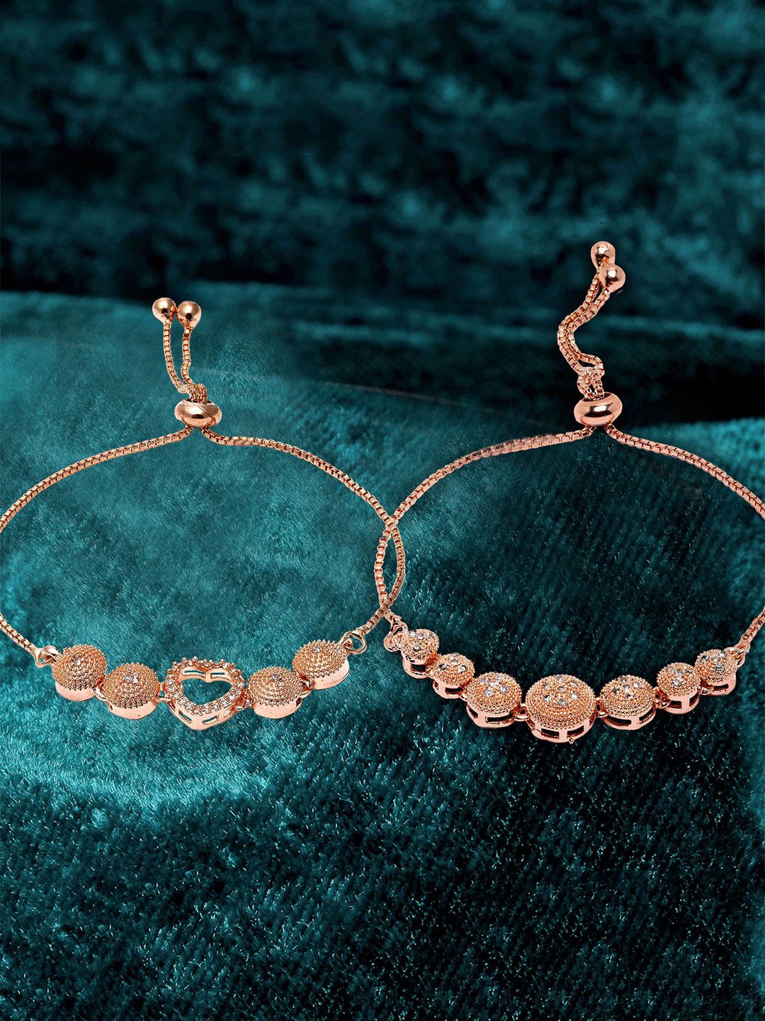 

ZENEME Set Of 2 Rose Gold-Plated Cubic Zirconia Wraparound Bracelet