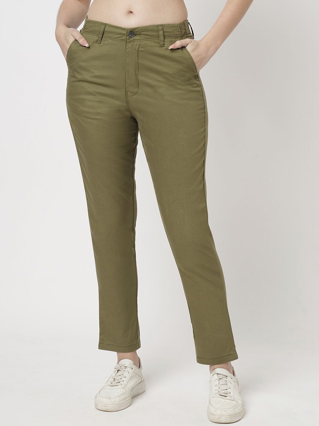 

Kraus Jeans Women Relaxed Straight Leg Slim Fit Trousers, Olive