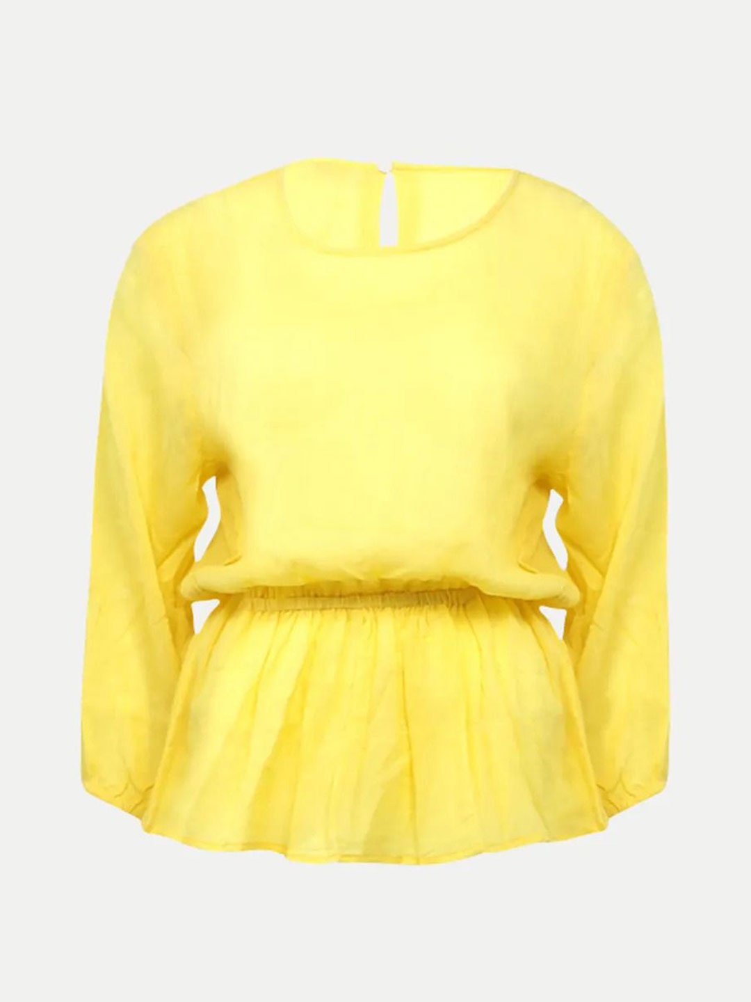 

BAESD Solid Round Neck Blouson Dress, Yellow