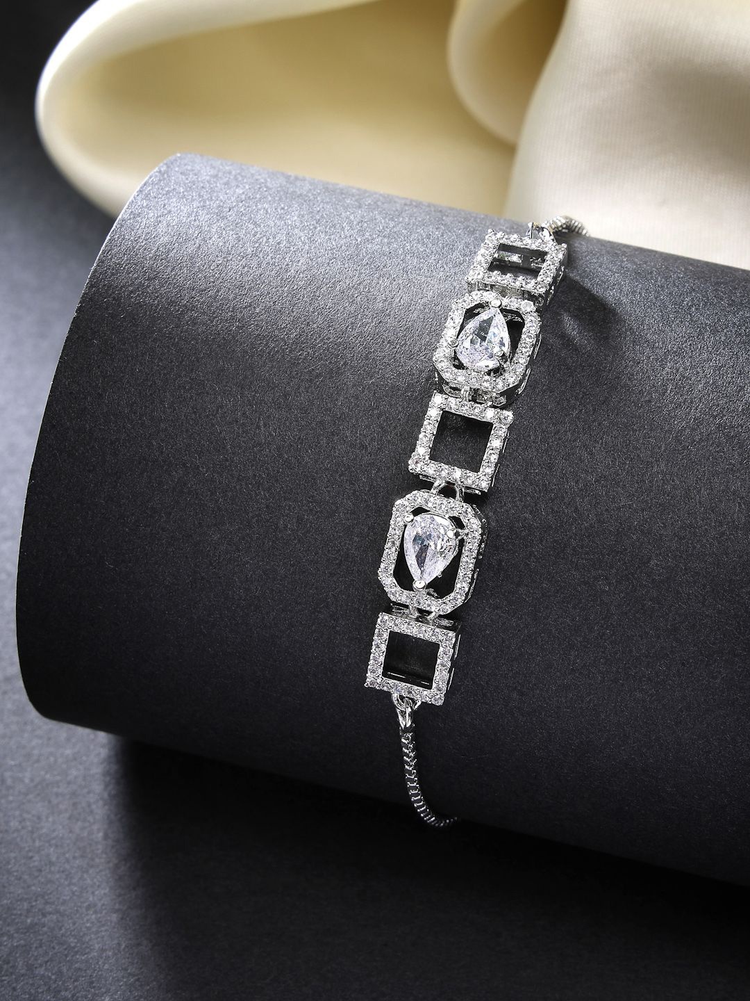 

ZENEME American Diamond Rhodium-Plated Wraparound Bracelet, Silver