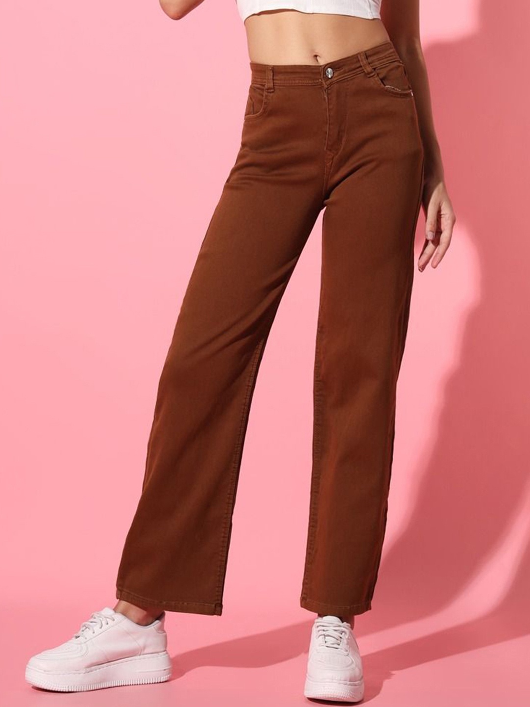 

BAESD Women Comfort High-Rise Slash Knee Jeans, Brown