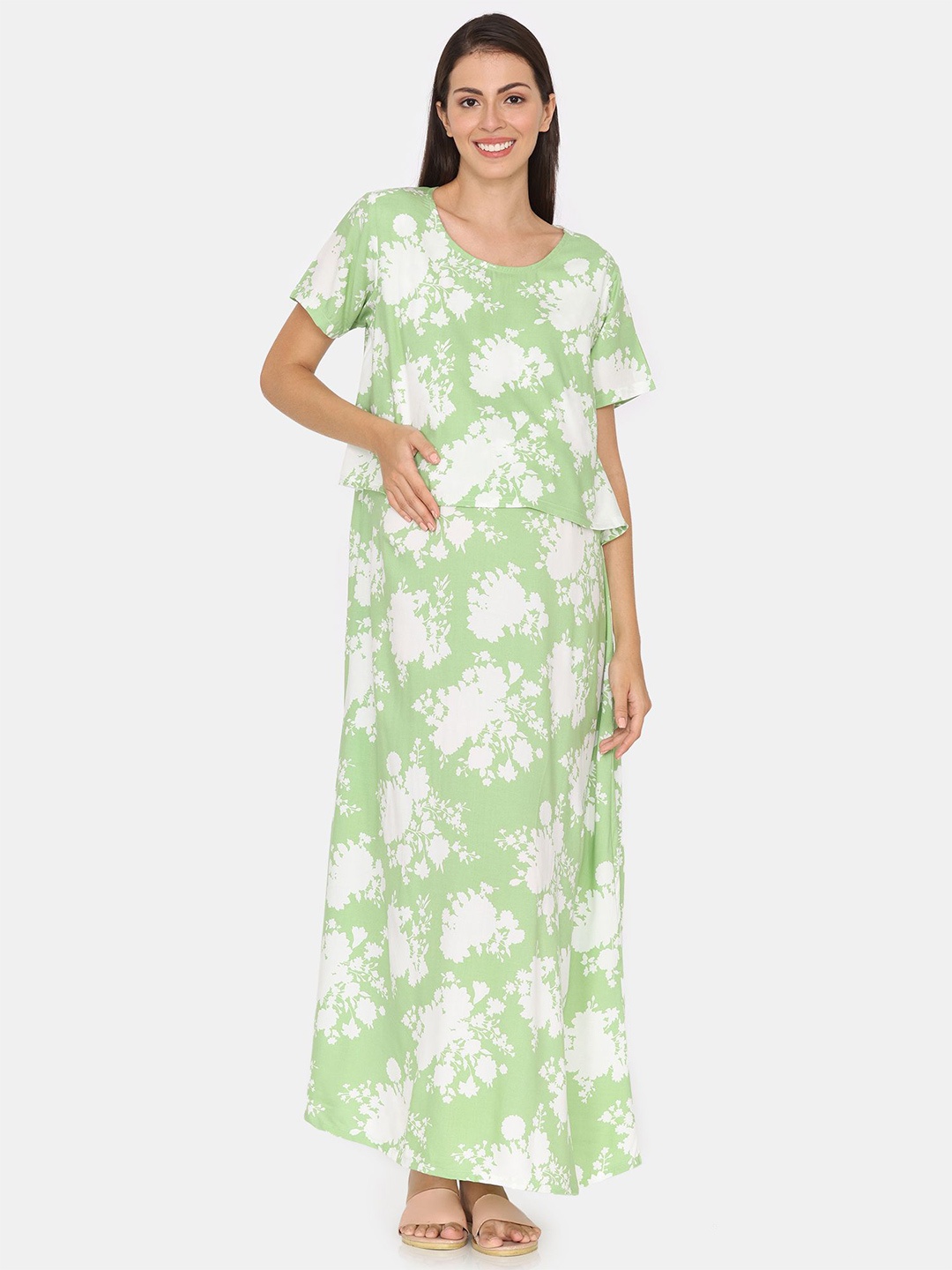 

Coucou by Zivame Printed Maxi Nightdress, Green