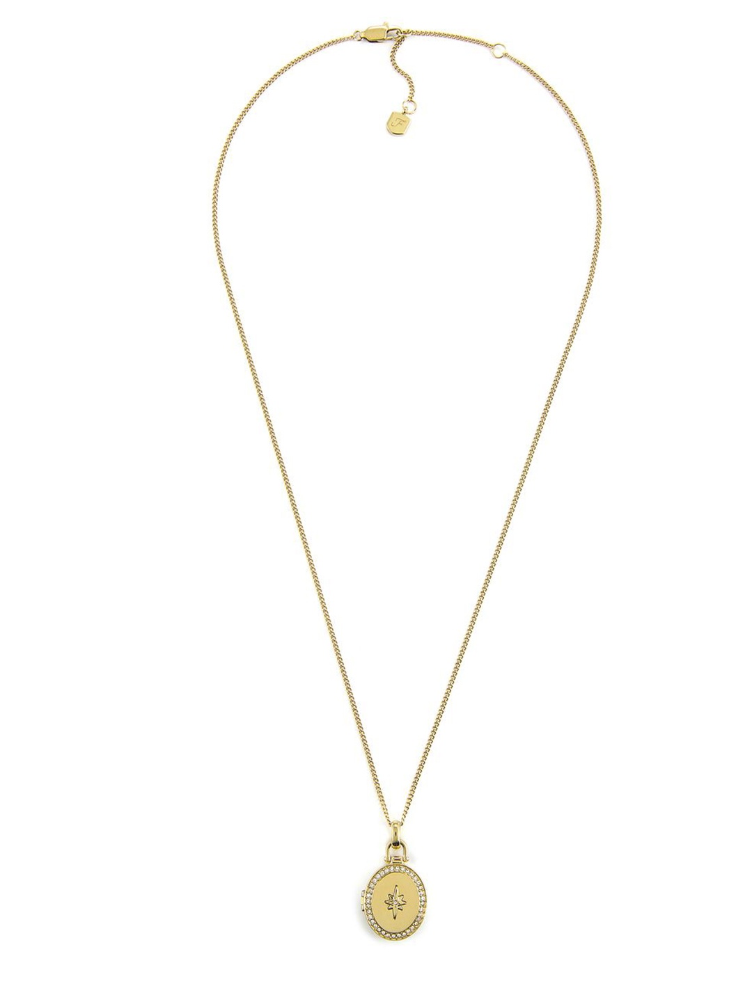 

Fossil Oval Stone Studded Pendant with Chain, Gold