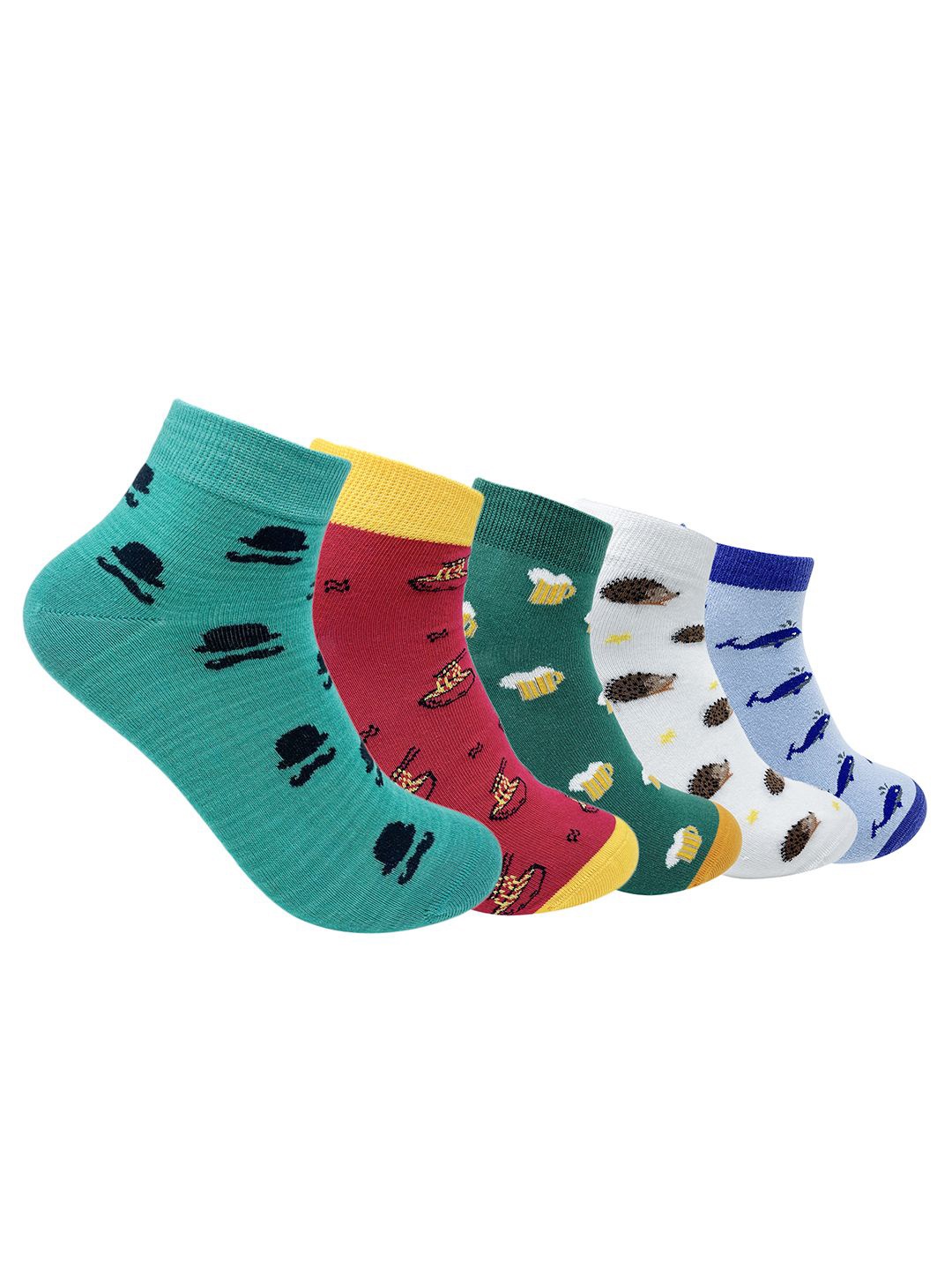 

Mint & Oak Men Pack Of 5 Patterned Ankle-Length Socks, White