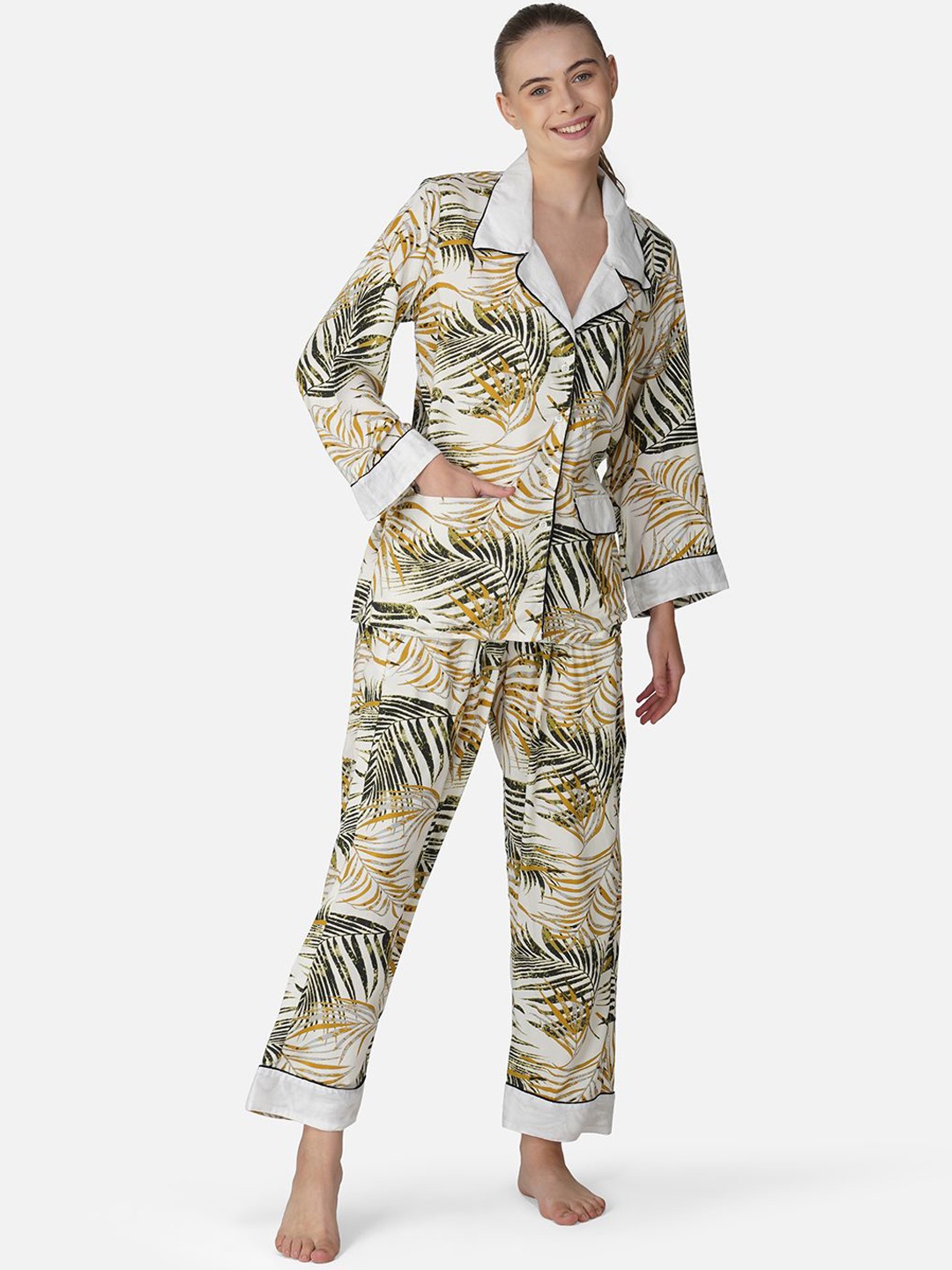 

BCZ Style Tropical Printed Night Suits, White