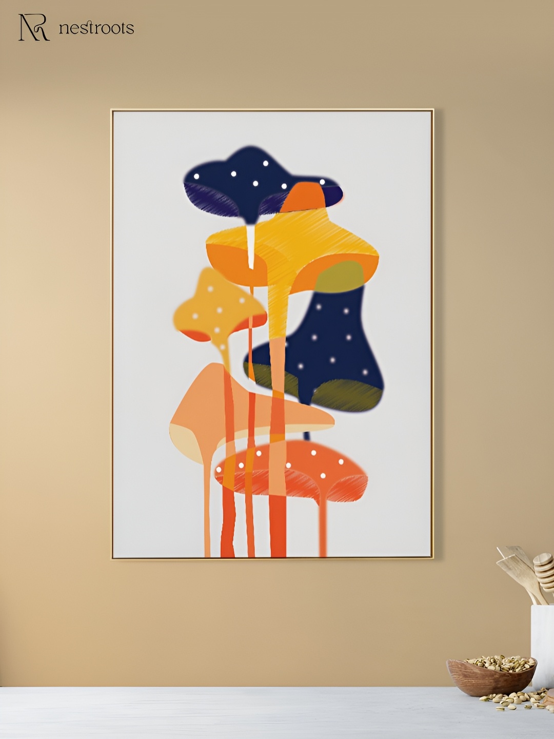 

nestroots White & Orange Whimsical Mushroom Canvas Abstract Wall Art
