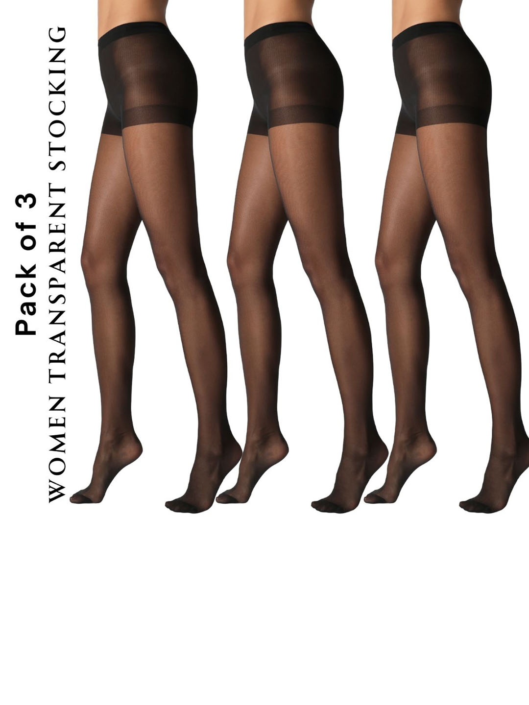 

CareDone Pack of 3 High Waist Pantyhouse Stockings, Black