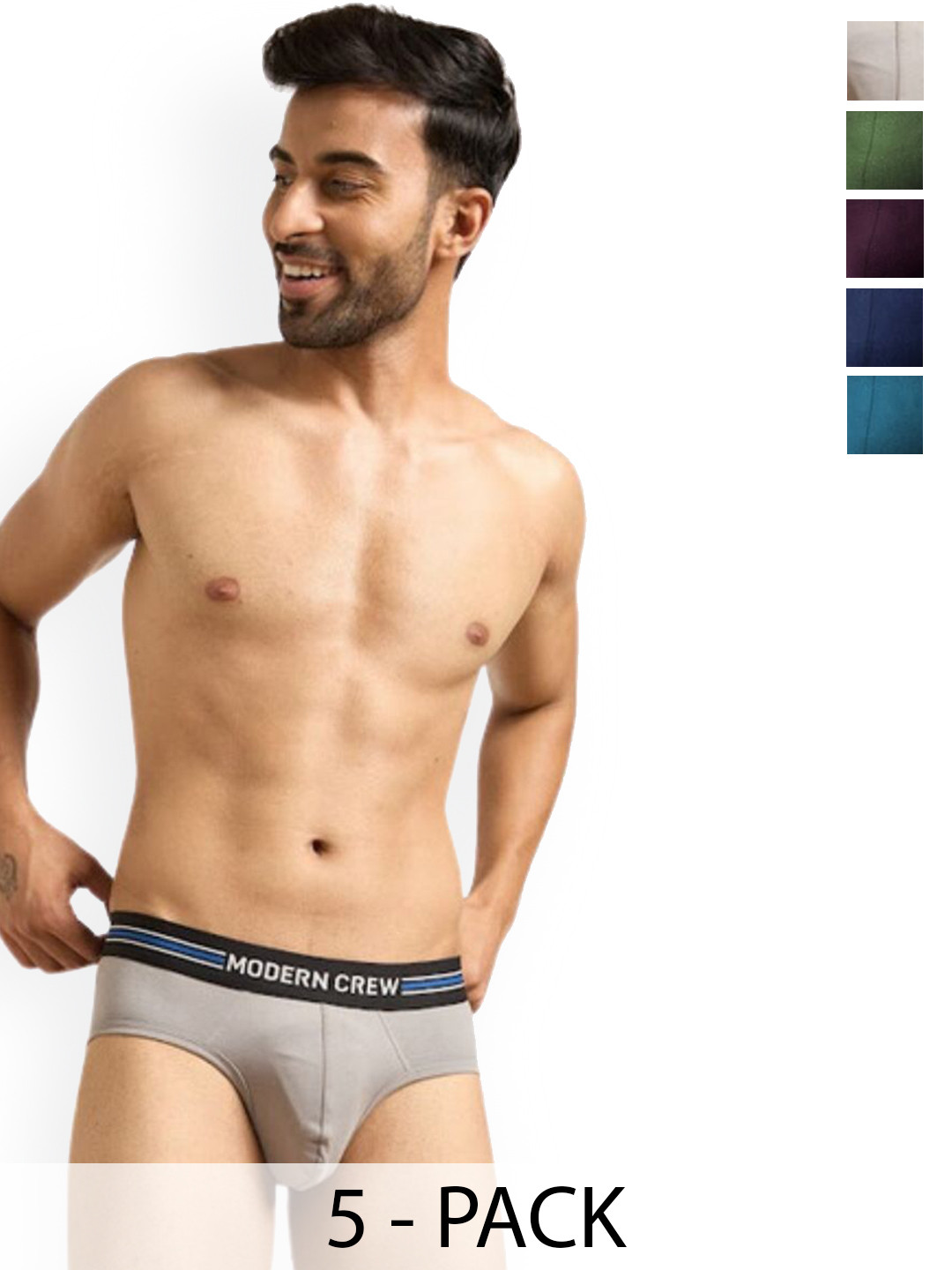 

MODERN CREW Pack of 5 Mid Waist Seamless Briefs MC5-B-CT-GRPBS, Grey