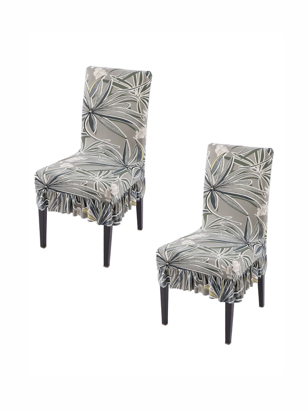 

HOKIPO Set Of 2 Grey Printed Frill Chair Covers