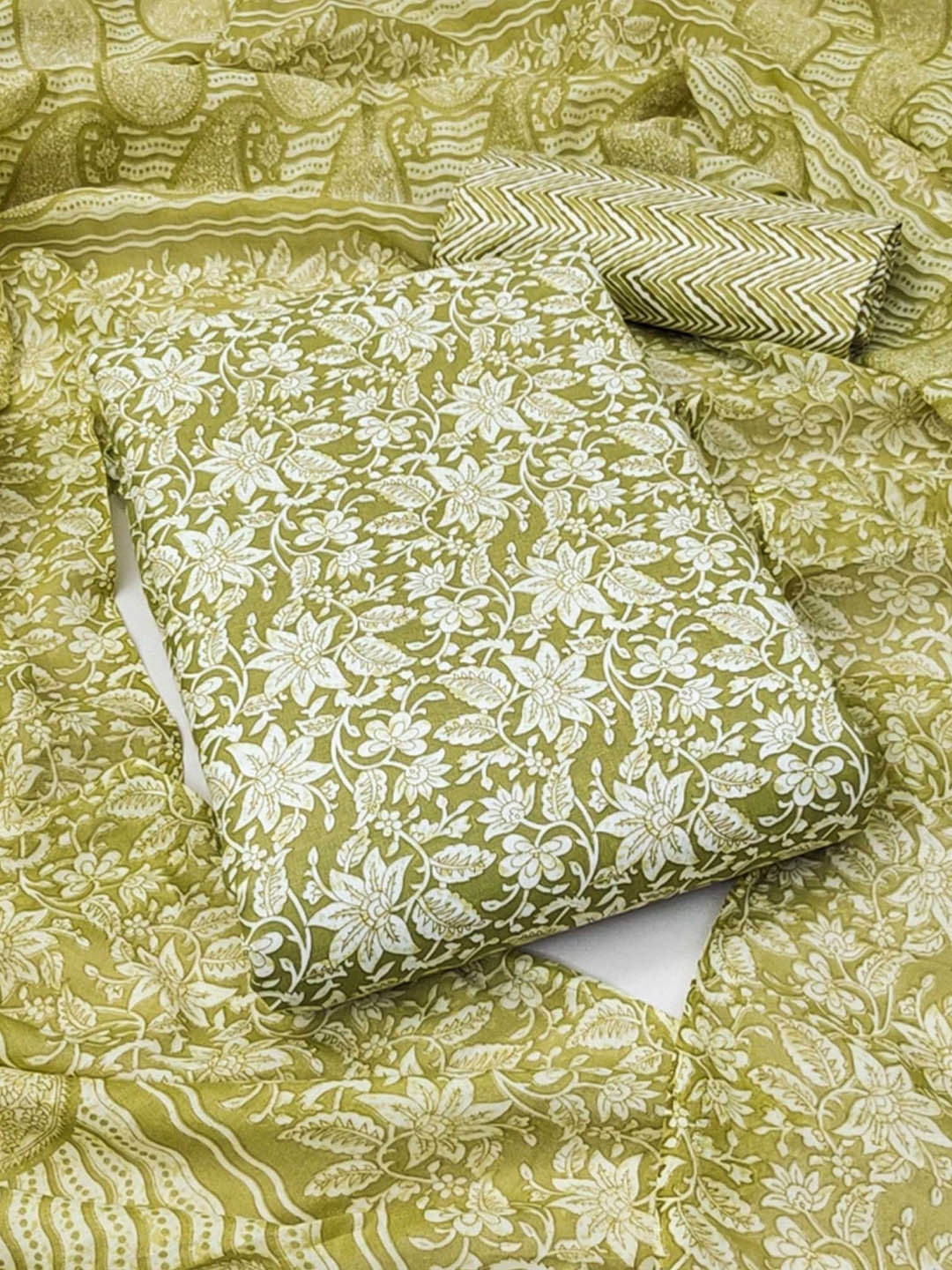 

Peachmode Printed Pure Cotton Unstitched Dress Material, Green