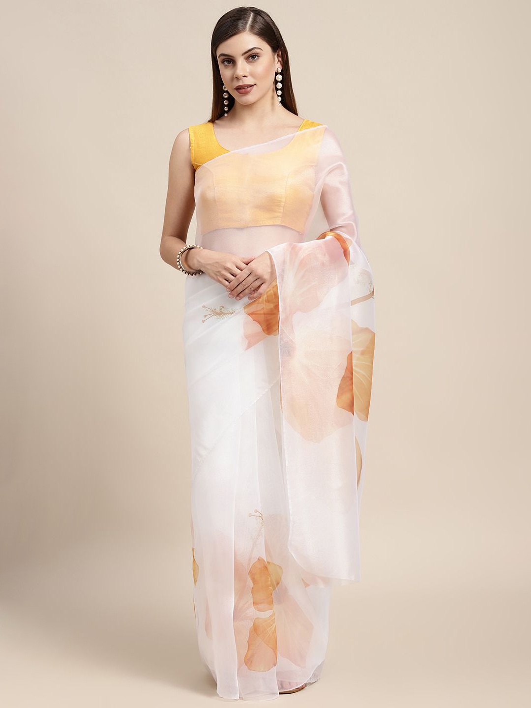 

KIMISHA Floral Organza Saree With Blouse Piece, White