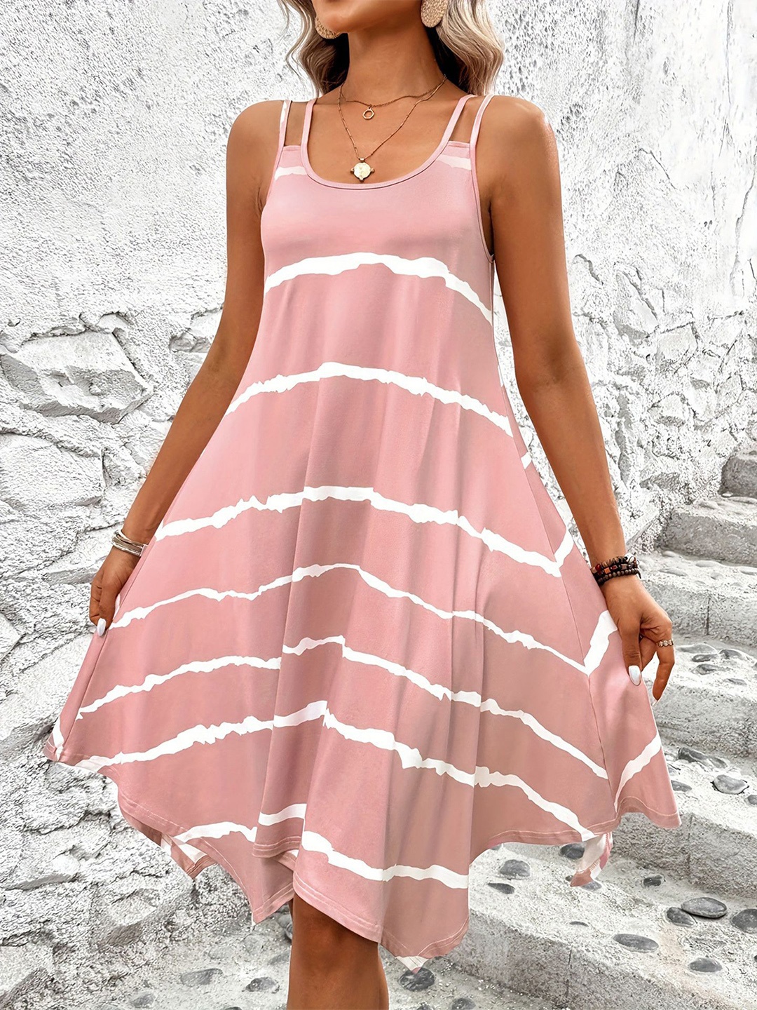 

StyleCast x Revolte Striped A-Line Dress, Pink