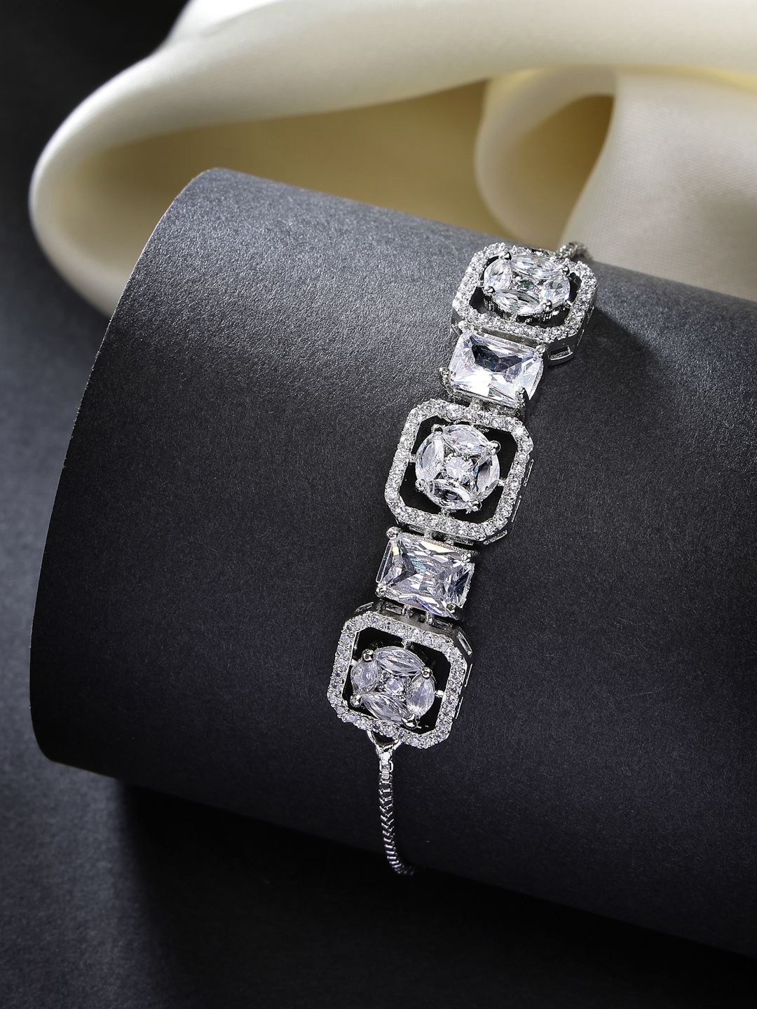 

ZENEME American Diamond Rhodium-Plated Wraparound Bracelet, Silver