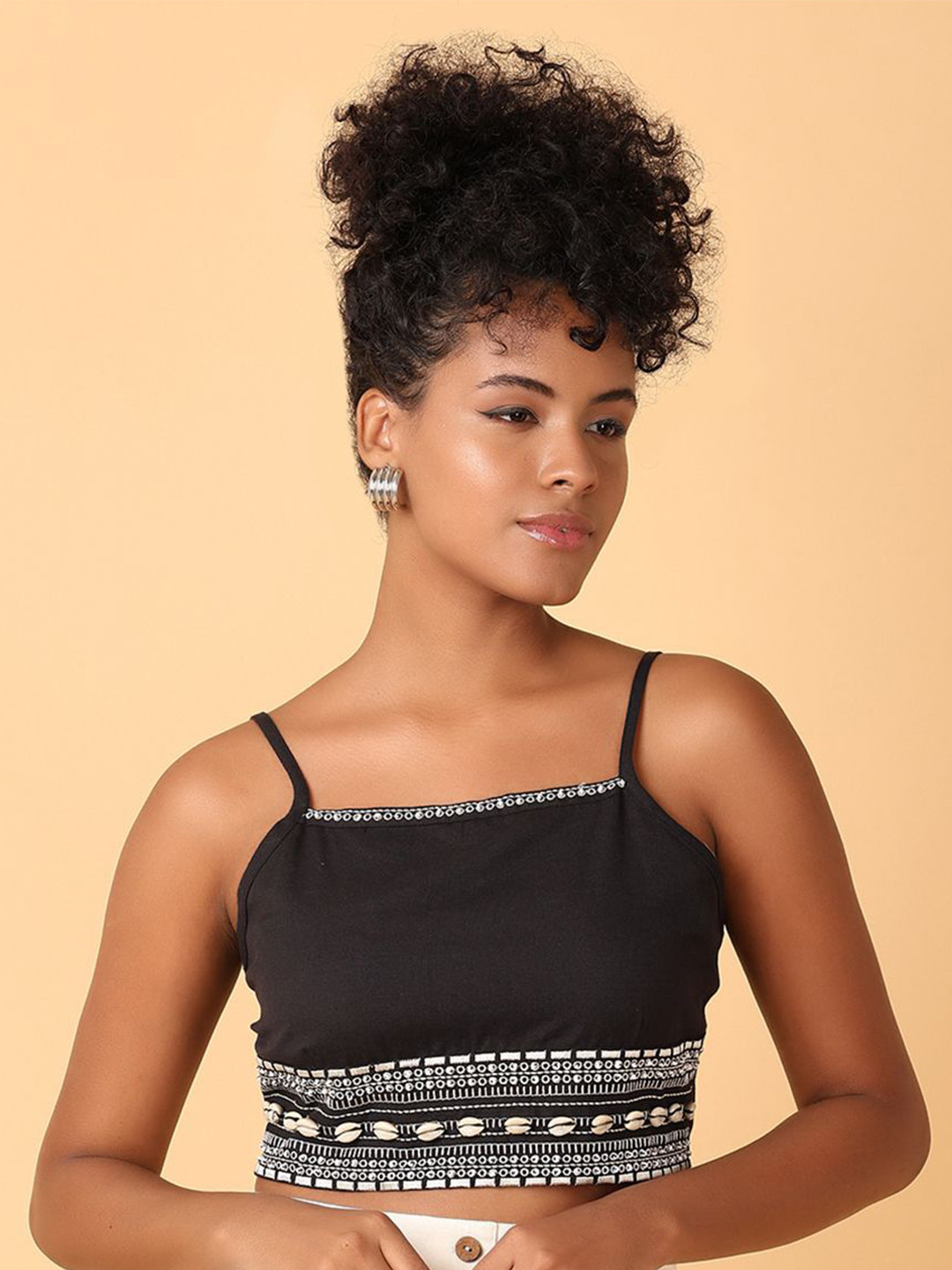 

UNLIMITED Women Solid Shoulder Straps Cotton Top, Black