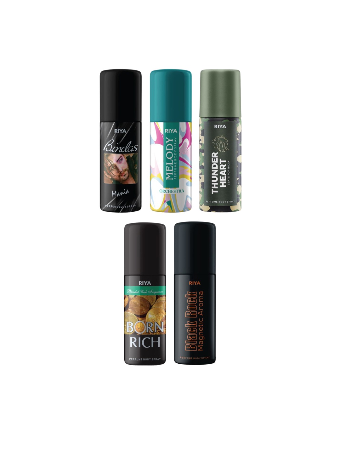

RIYA Set Of 5 Perfume Body Spray Deodorant- 40 ml Each, Multi