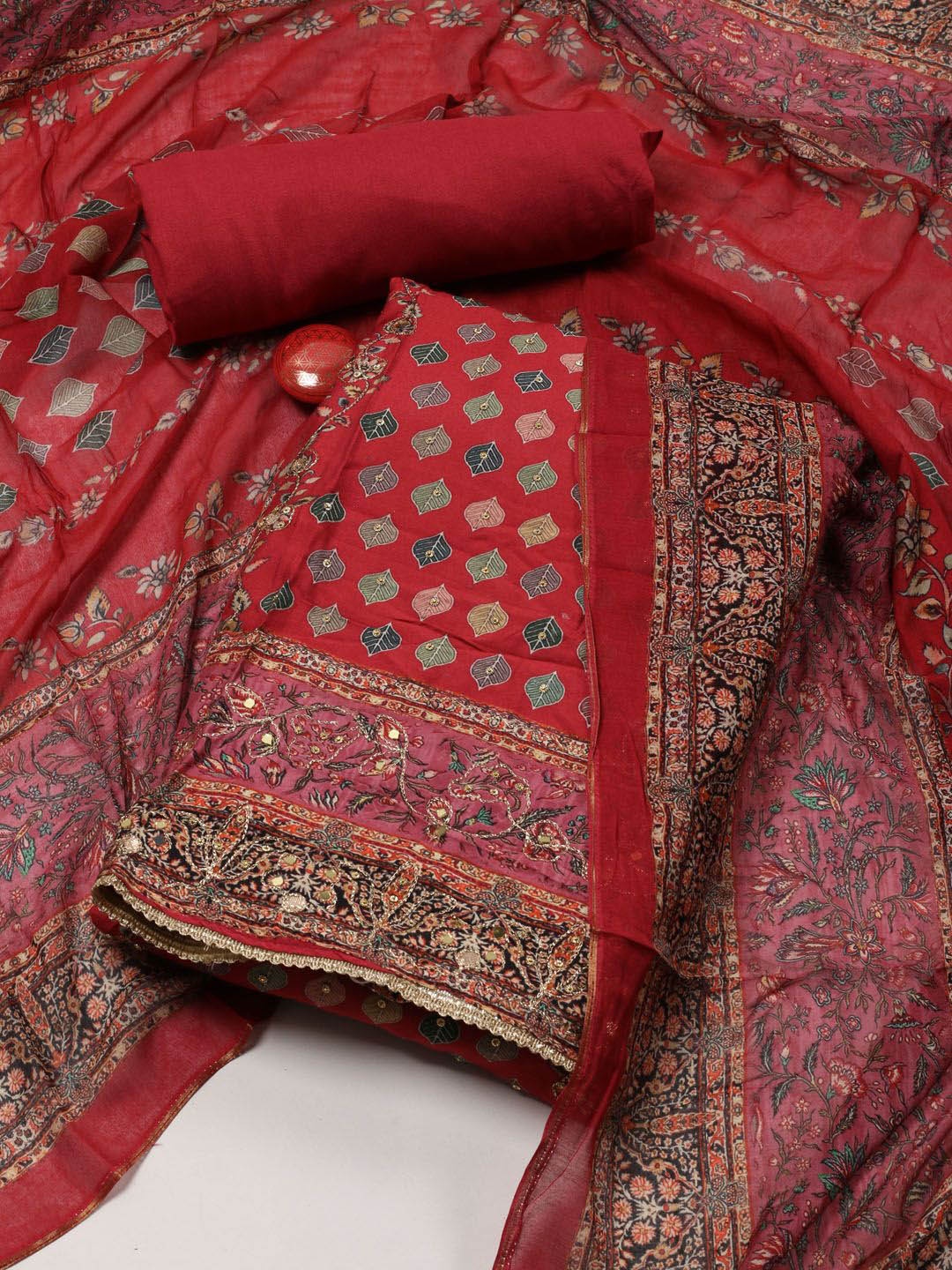 

Meena Bazaar Printed Art Silk Unstitched Dress Material, Maroon