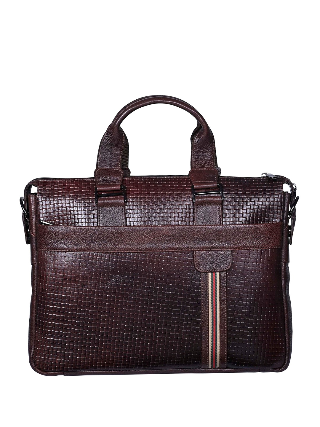 

Calvadoss Men Textured Up To 17 Inch Leather Laptop Bag, Brown