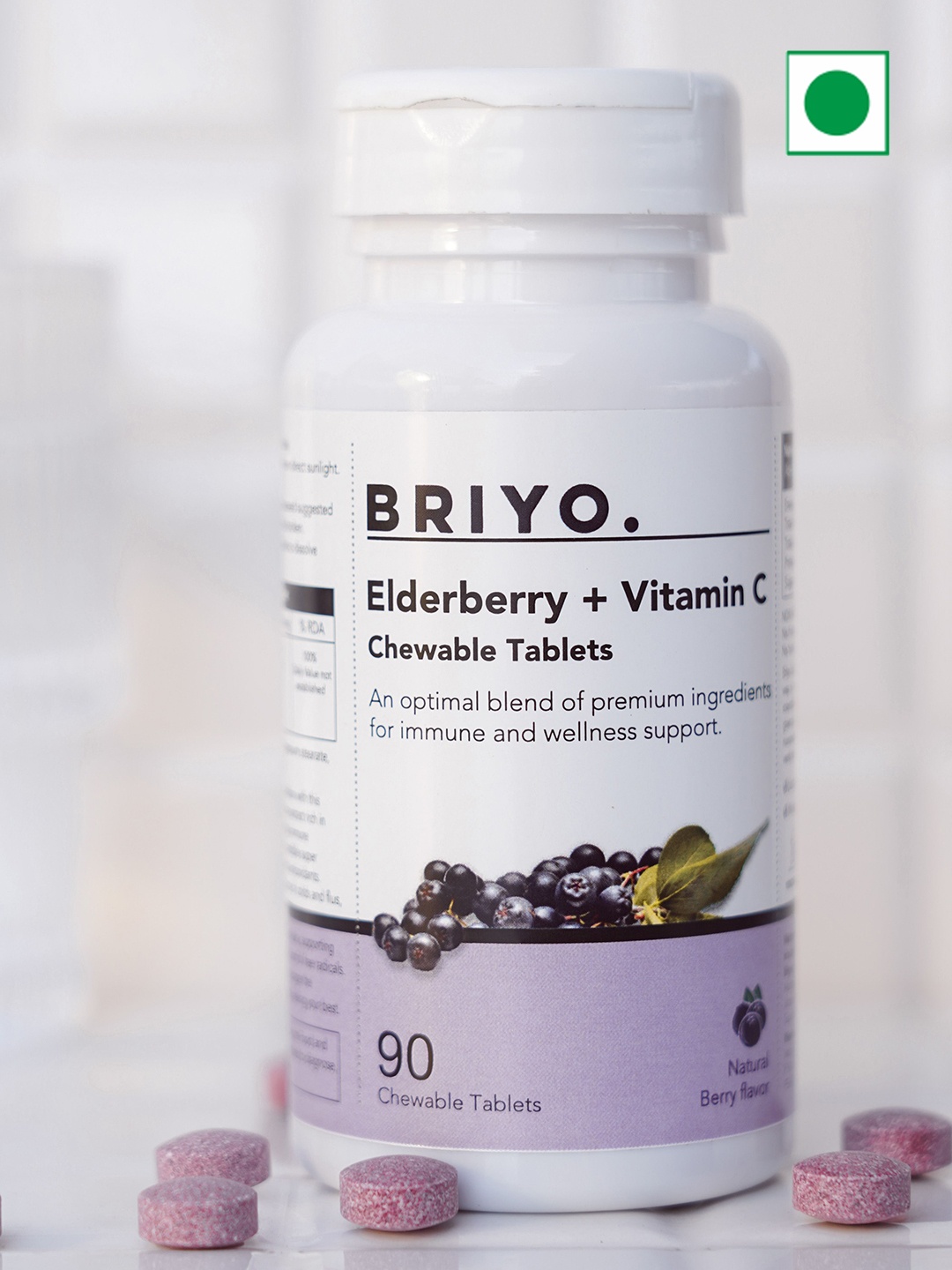 

BRIYO Elderberry Plus Vitamin C - 90 Tablets, Purple