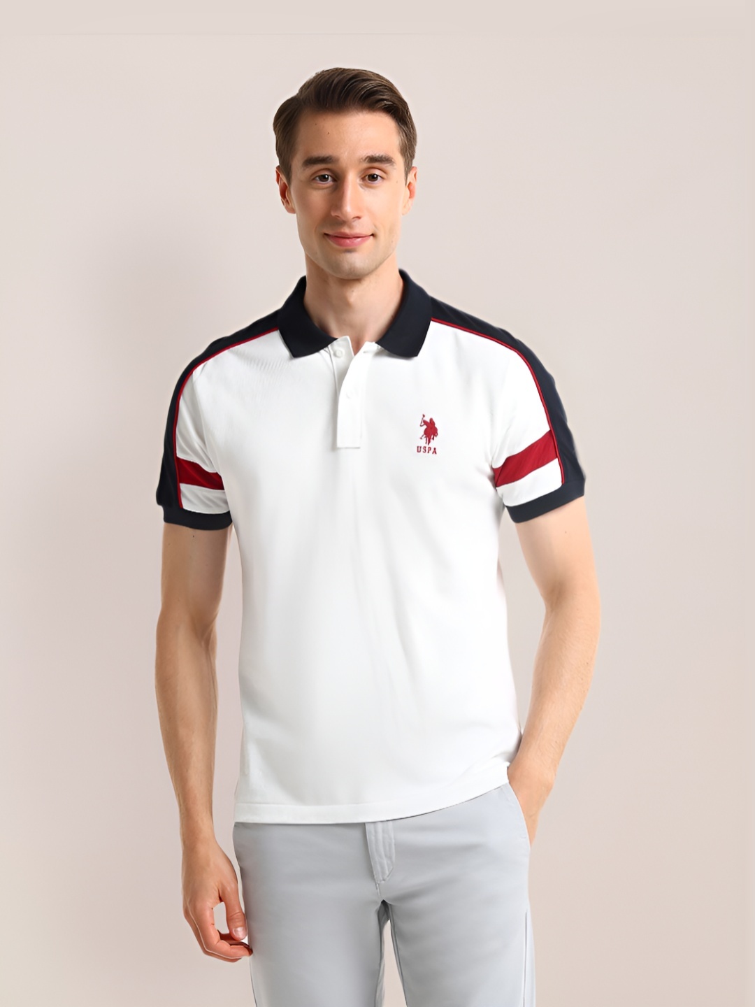 

U.S. Polo Assn. Men Polo Collar Applique Slim Fit T-shirt, White