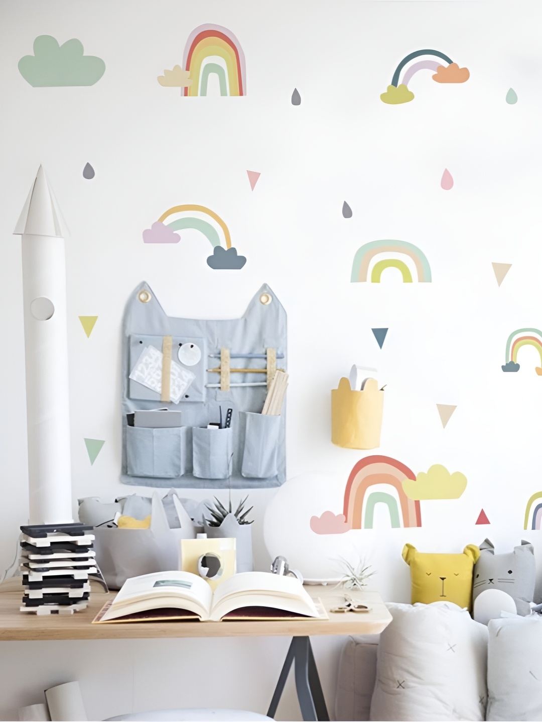

Jaamso Royals White & Green Cute Cloud & Rainbow Self-Adhesive Wall Sticker
