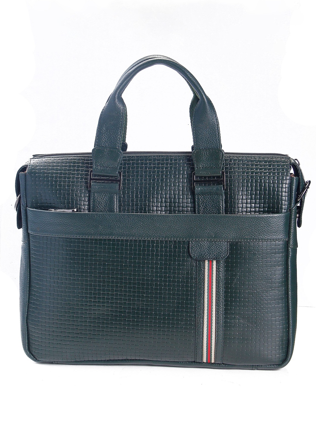 

Calvadoss Men Textured Up To 17 Inch Leather Laptop Bag, Green