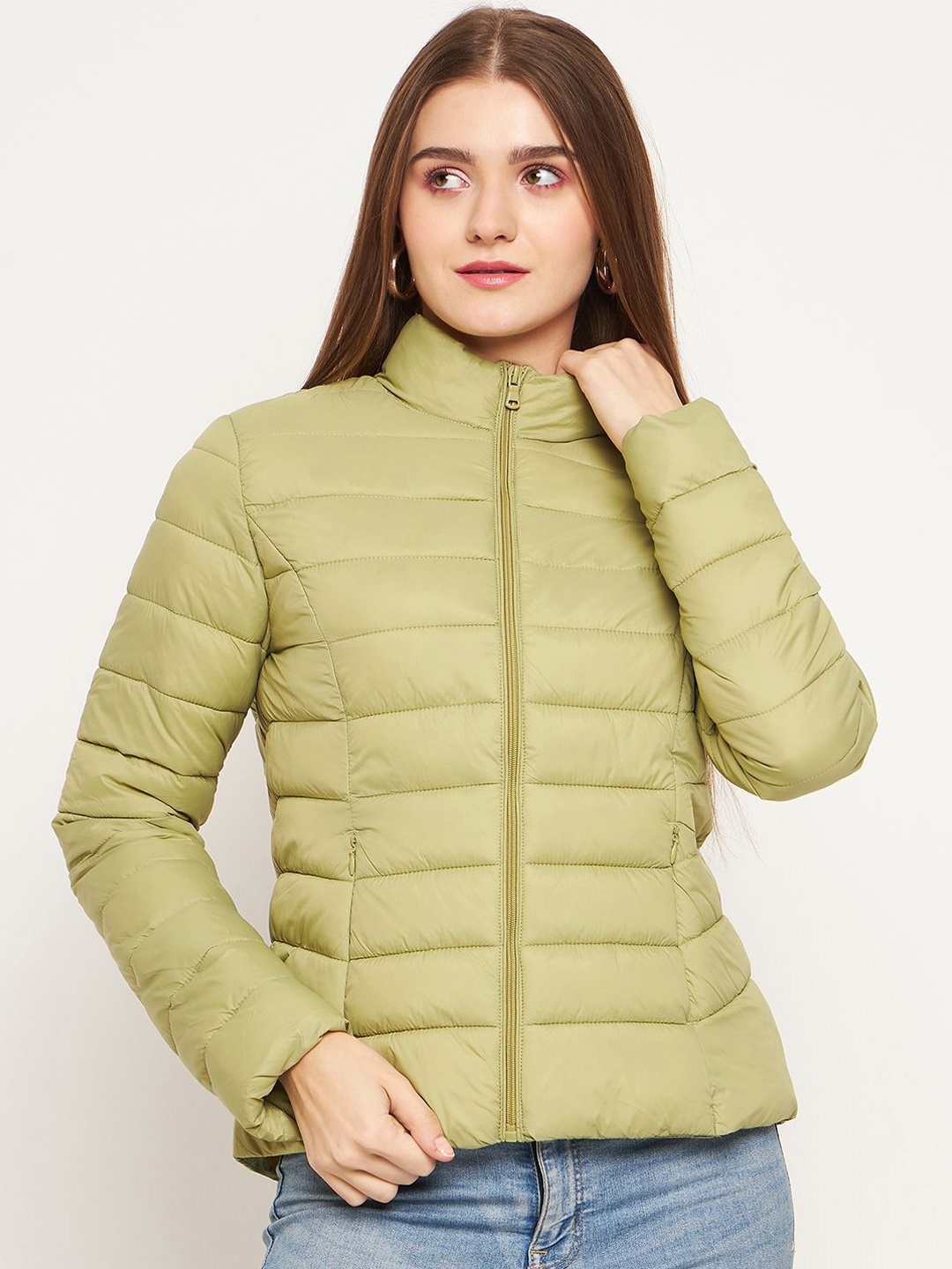 

Madame Women Cotton Lightweight Crop Puffer Jacket, Green