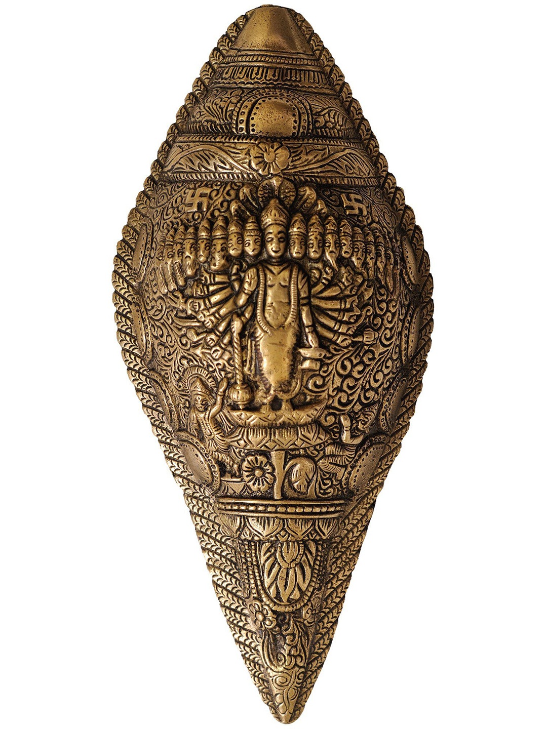 

Exotic India 10" Brass Vishvarupa Conch Shaped Wall Hanging, Brown