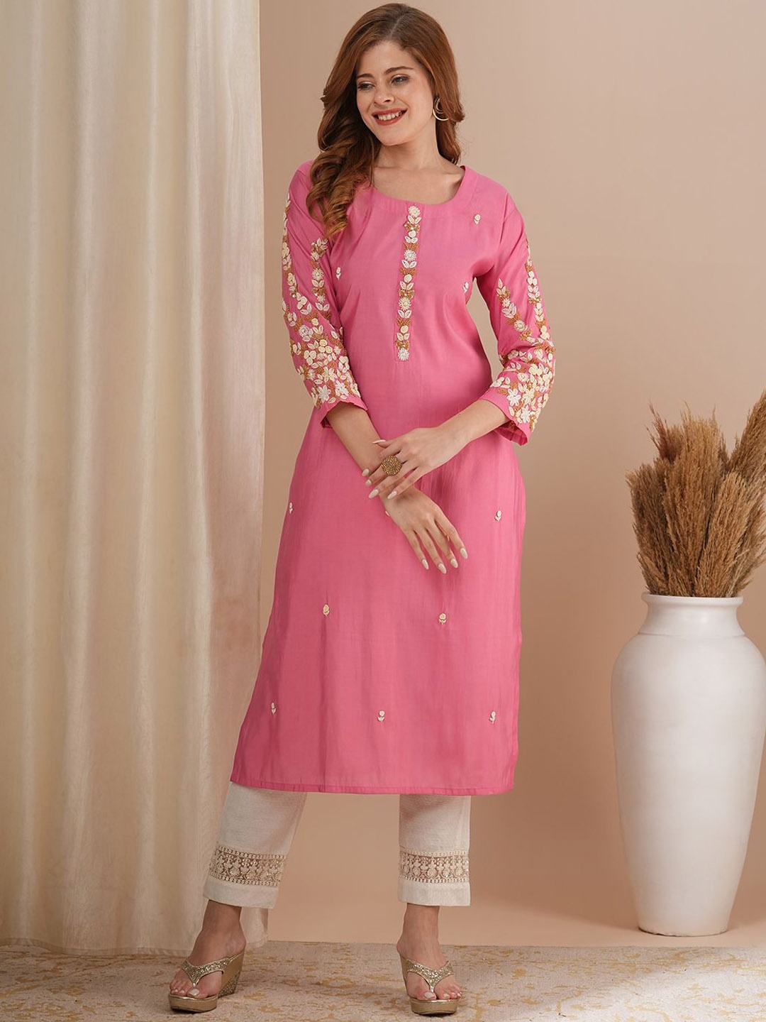 

FASHOR Women Ethnic Motifs Kurta, Pink