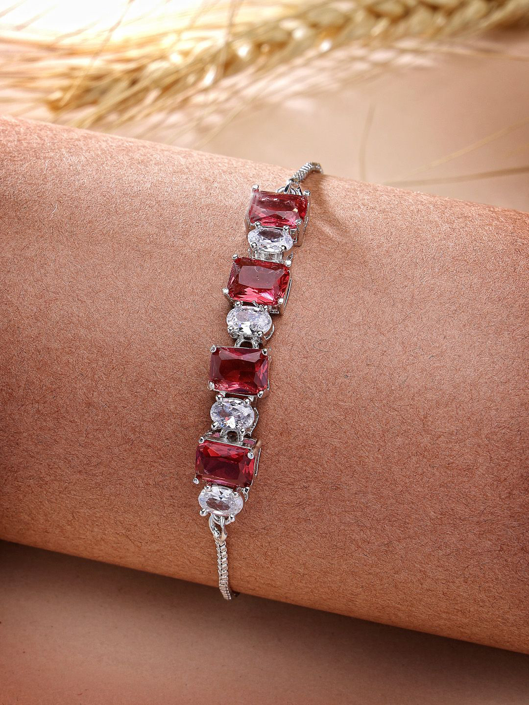

ZENEME Rhodium-Plated American Diamond Wraparound Bracelet, Silver