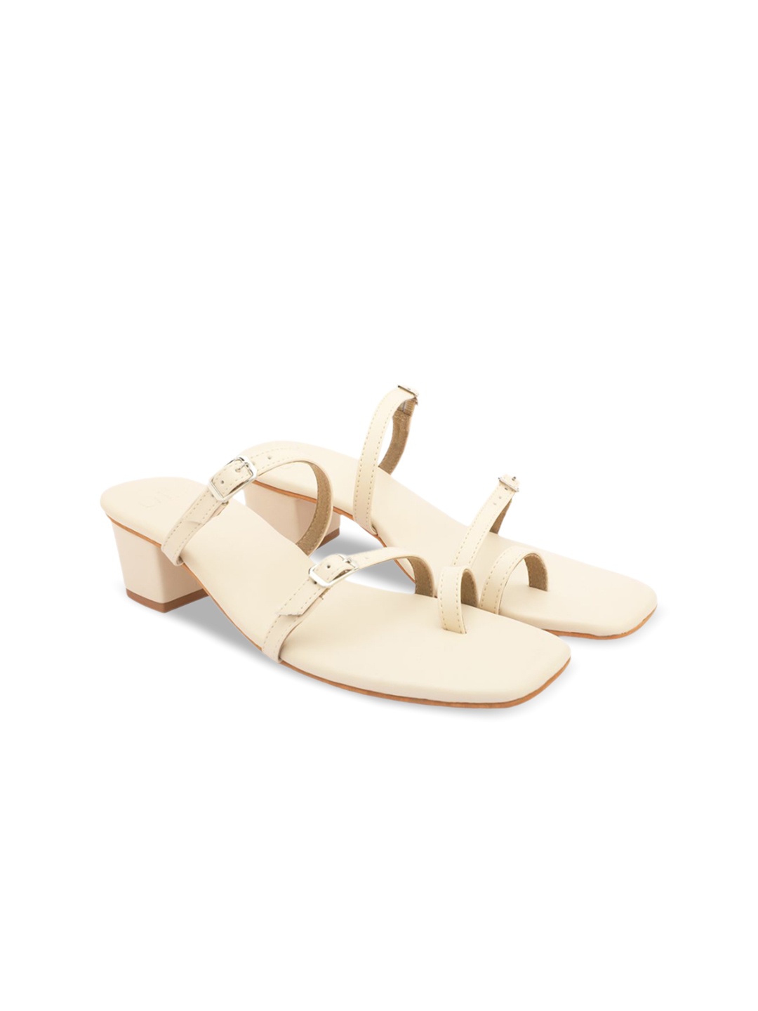 

ALL TABS OPEN Embellished PU Block Sandals, Beige