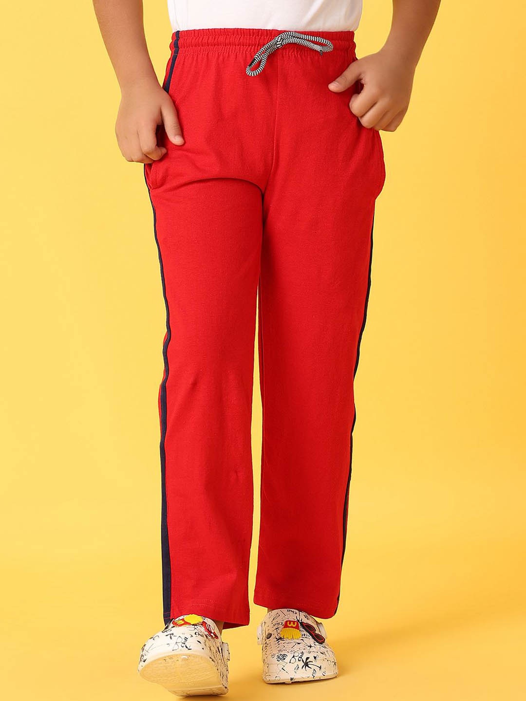 

V-Mart Boys Cotton Track Pants With Side Strips, Red