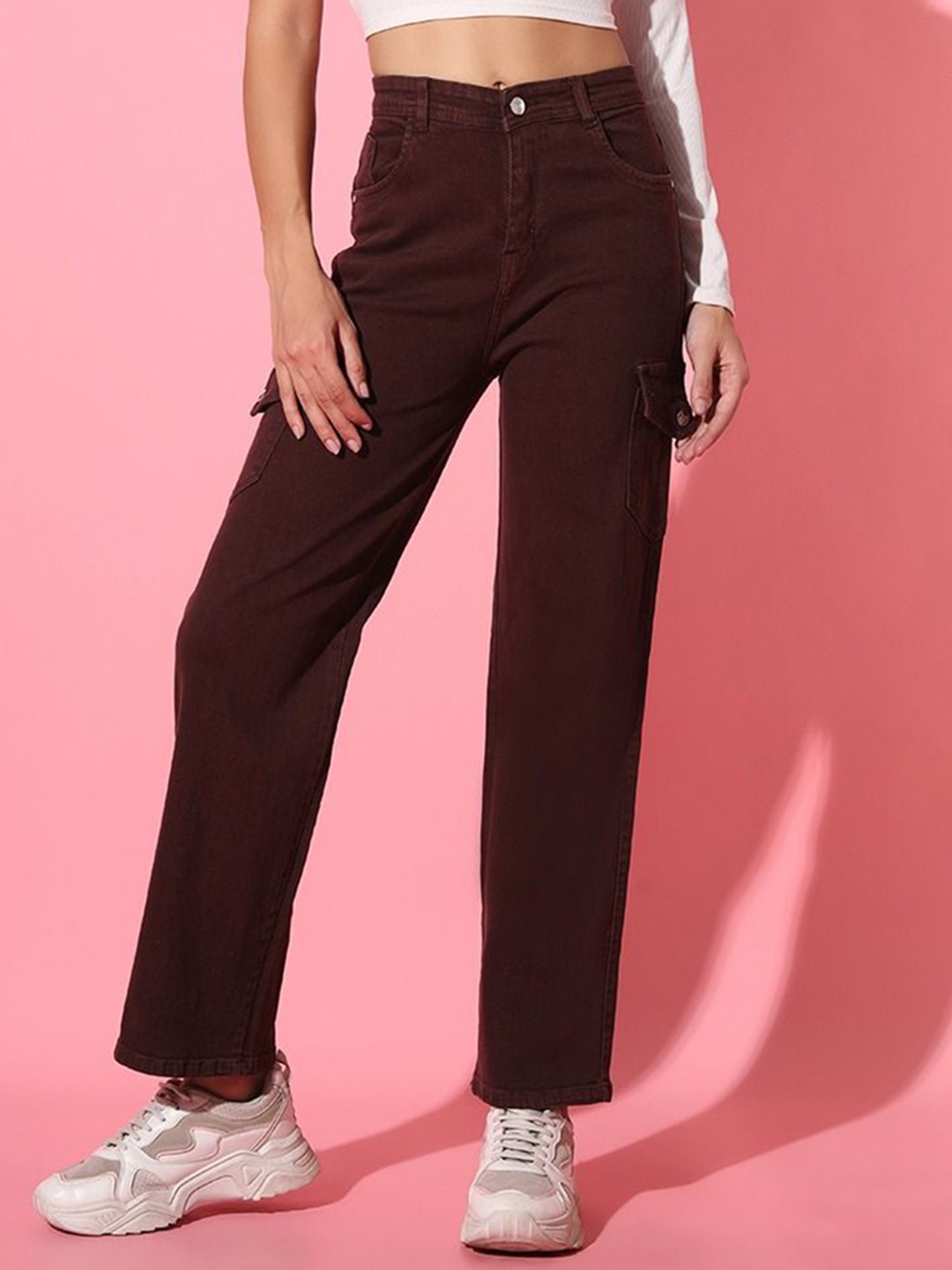 

BAESD Women Comfort High-Rise Slash Knee Jeans, Maroon