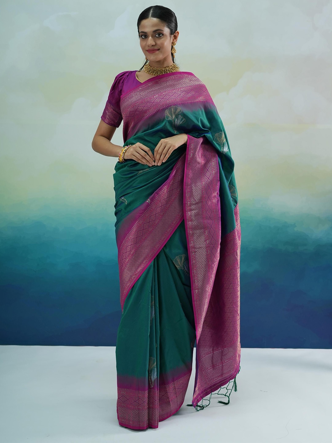 

Dori Woven Design Silk Blend Banarasi Saree, Blue