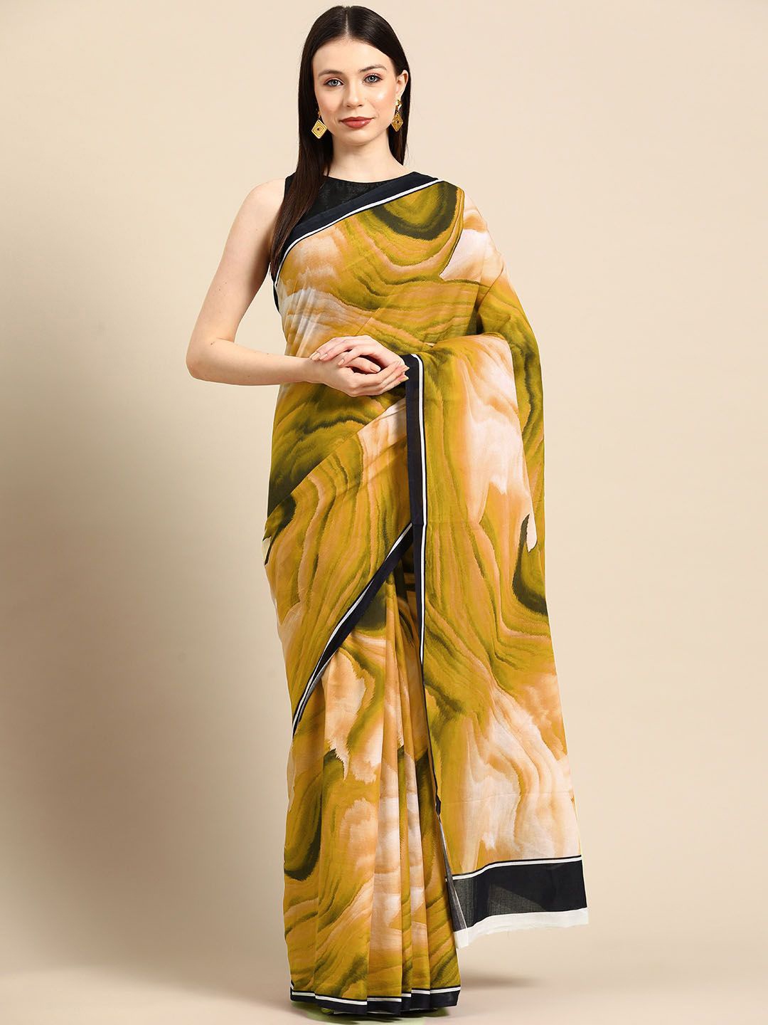 

BUTA BUTI Printed Abstract Pure Cotton Saree, Mustard