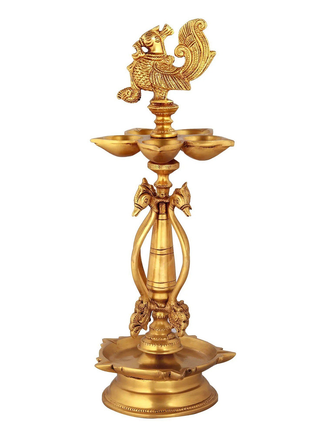 

Exotic India 14" Puja Lamp with Peacock atop in Brass, Gold