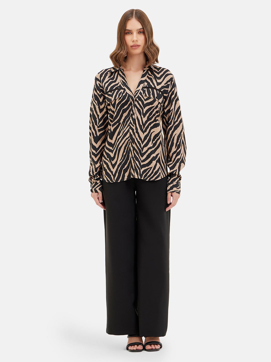 Kazo Women Animal Opaque Printed Casual Shirt, Black