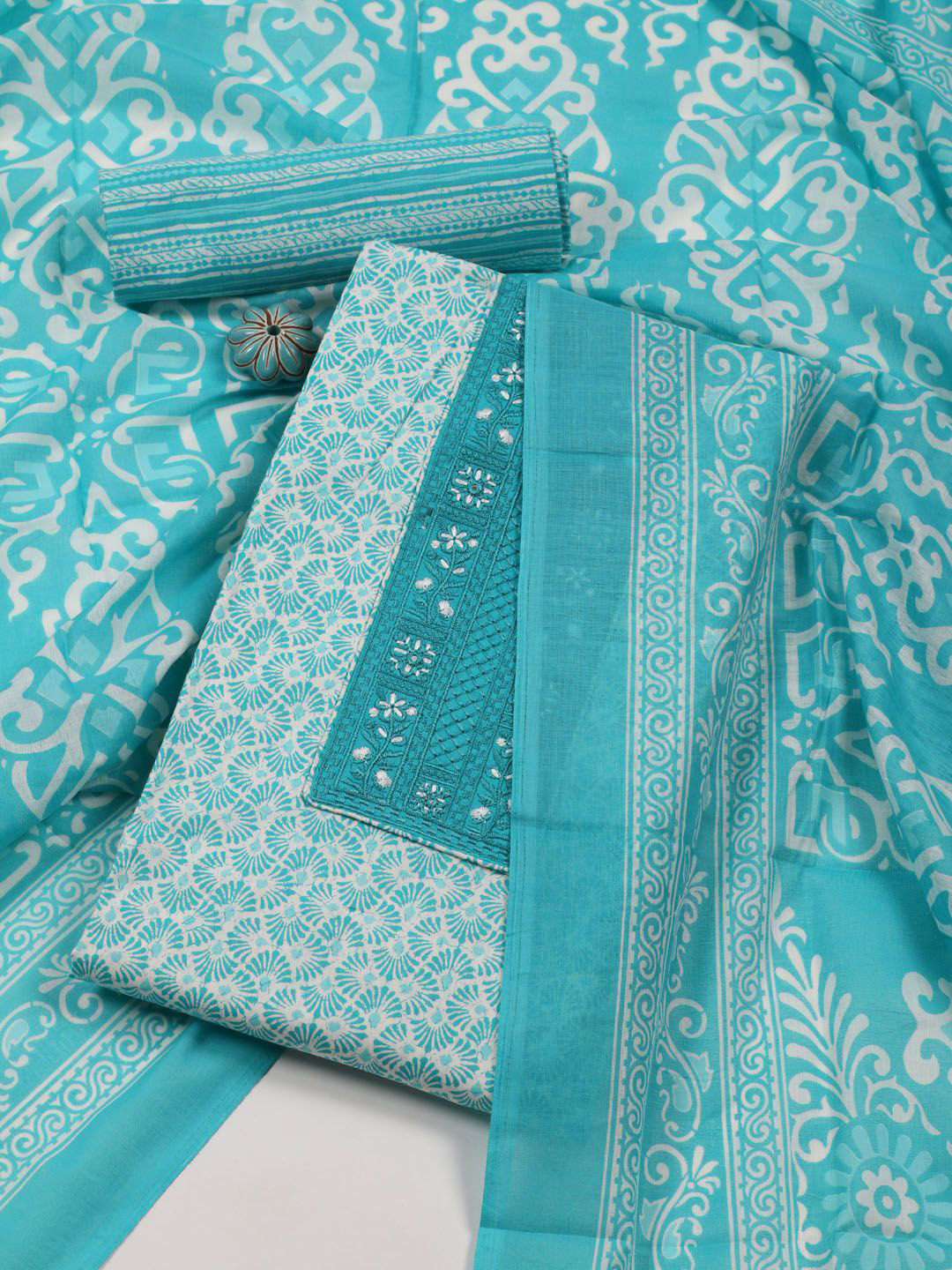 

Meena Bazaar Printed Unstitched Dress Material, Blue