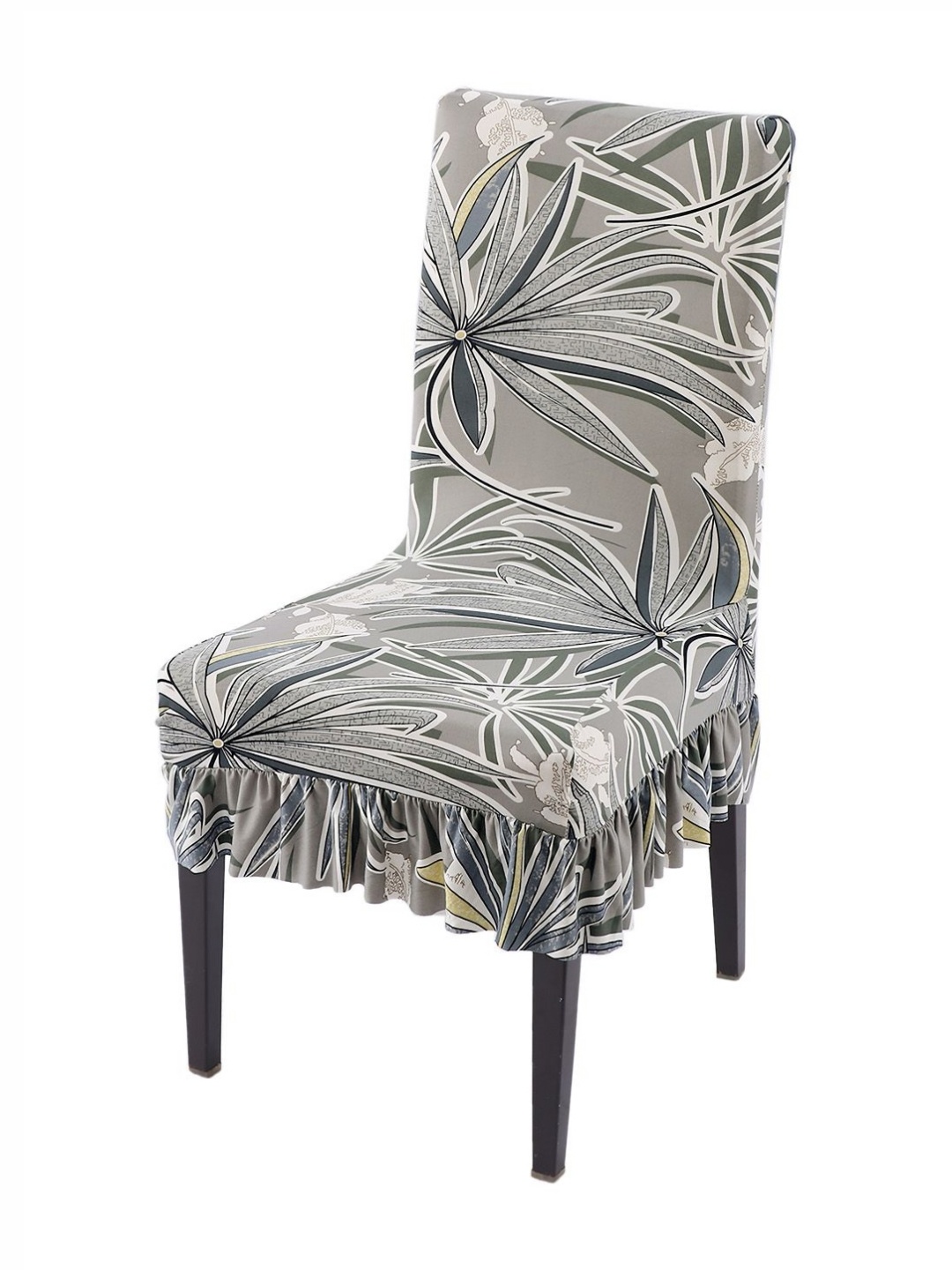 

HOKIPO Grey Printed Frill Chair Cover