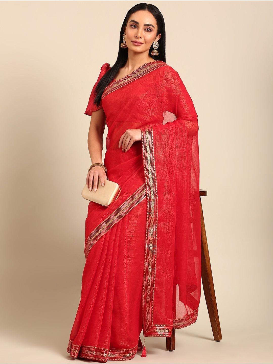 

all about you Pure Georgette Saree, Red